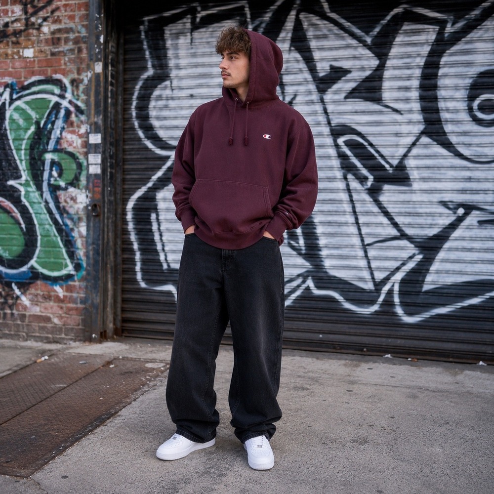 Vintage Champion Reverse Weave Hoodie Mens Large Burgundy Pullover Sweatshirt